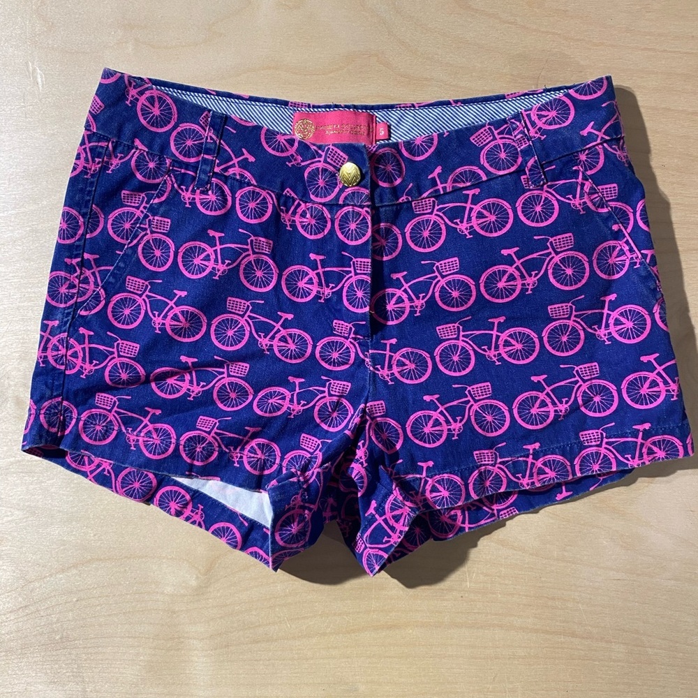 Macbeth Collection by Margaret Josephs Pink Bicycle Print Jean Shorts Small (KR)